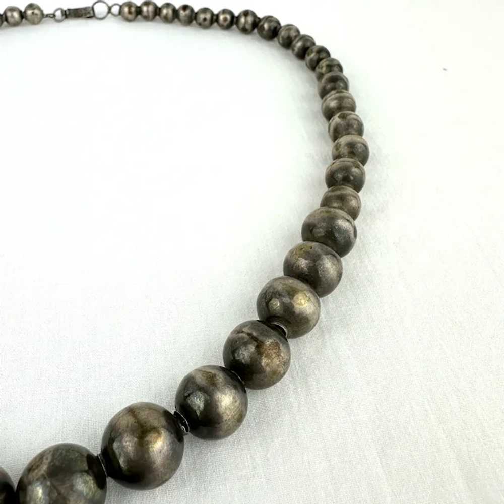 Early Mexican Silver Pearl Necklace with Malachit… - image 8