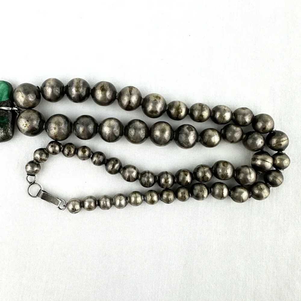 Early Mexican Silver Pearl Necklace with Malachit… - image 9