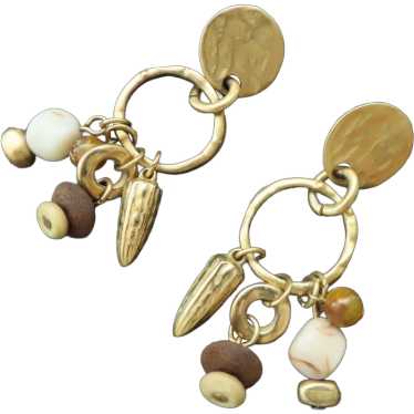 Vintage Dangle Charms Wood Pierced Earrings 1990's - image 1