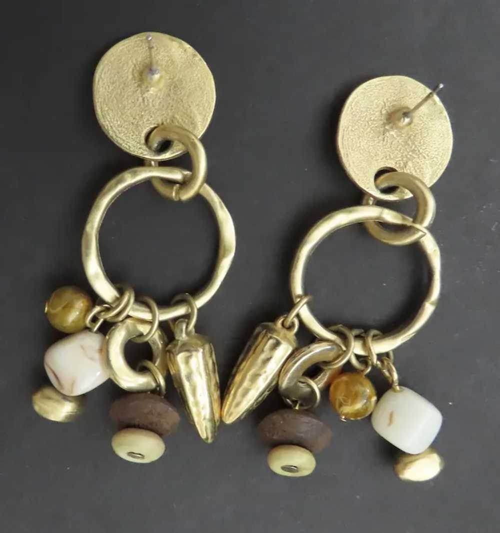 Vintage Dangle Charms Wood Pierced Earrings 1990's - image 2