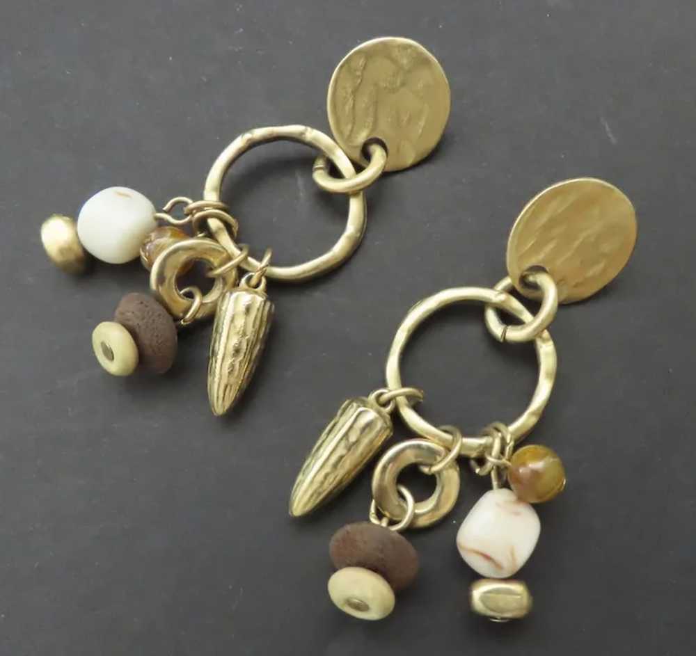 Vintage Dangle Charms Wood Pierced Earrings 1990's - image 3