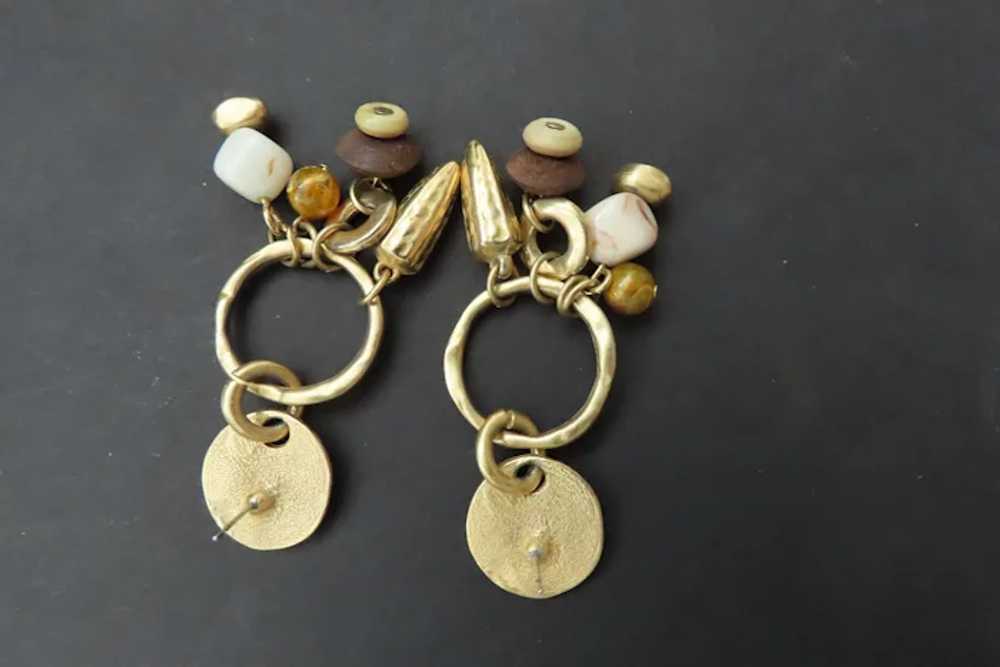 Vintage Dangle Charms Wood Pierced Earrings 1990's - image 4