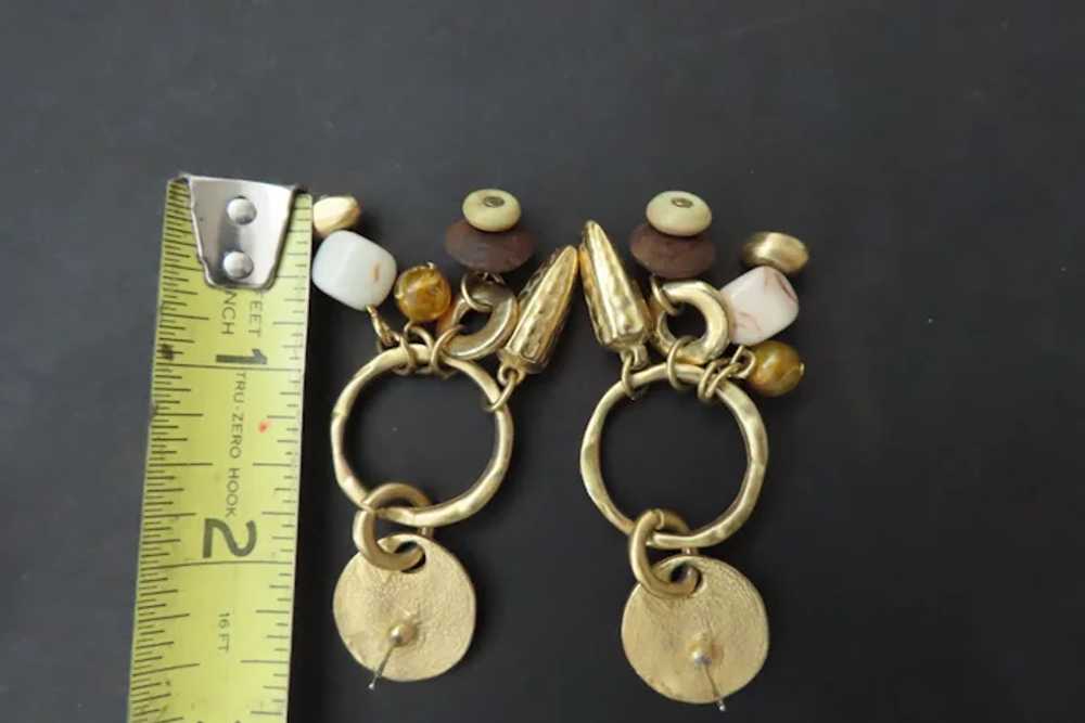 Vintage Dangle Charms Wood Pierced Earrings 1990's - image 5