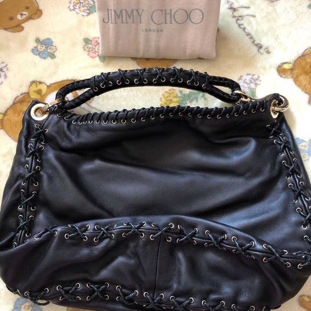 JIMMY CHOO Black Leather Handbag with Woven Desig… - image 4