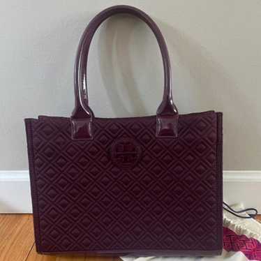 TORY BURCH plum quilted ELLA quilted tote bag