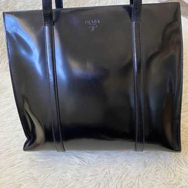 PRADA Tote Bag Patent Leather Logo Embossed Ename… - image 1