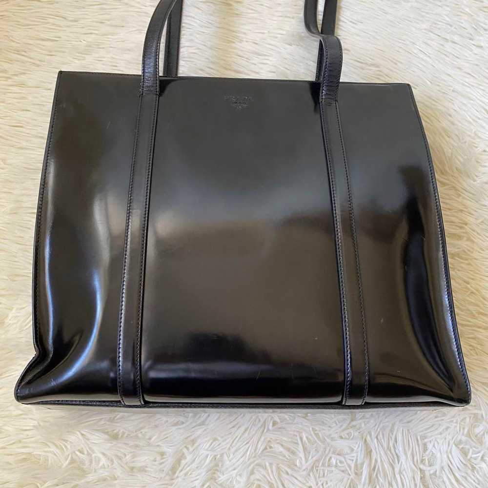 PRADA Tote Bag Patent Leather Logo Embossed Ename… - image 2