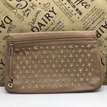 Jimmy Choo Pouch Handbag Star Studs Leather FL653 - image 1