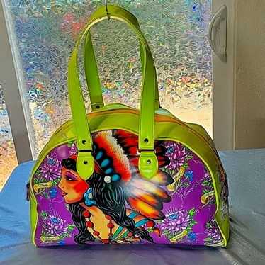 Y2K Vintage Ed Hardy XL Bowler Duffle Indian Prin… - image 1