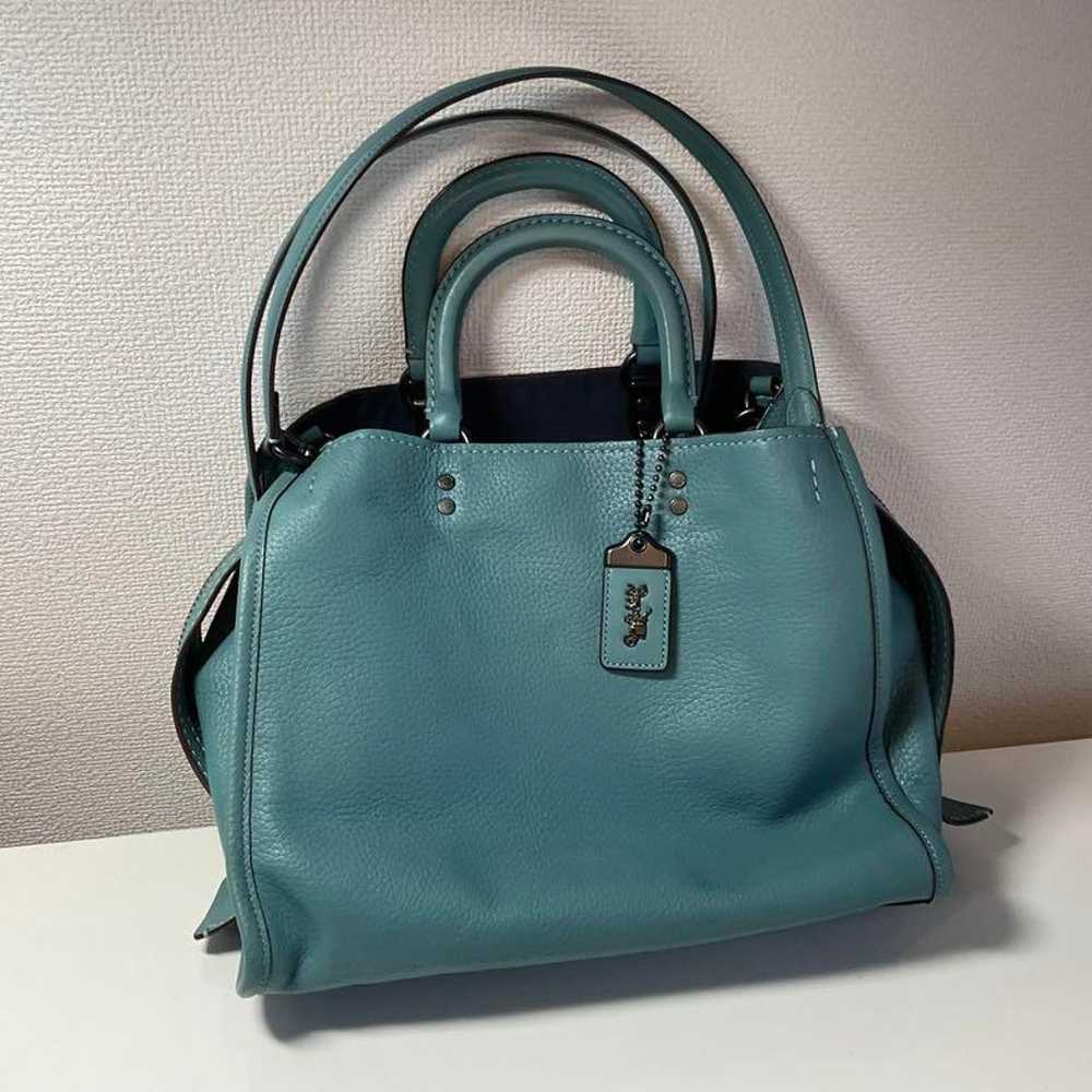 COACH Tote 2way Shoulder Bag in Blue Tone Genuine… - image 1