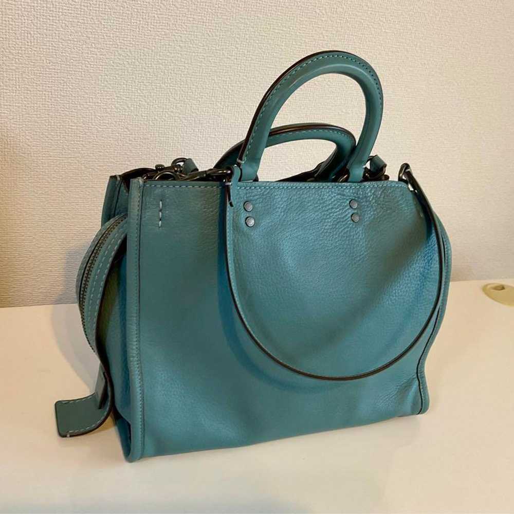 COACH Tote 2way Shoulder Bag in Blue Tone Genuine… - image 2