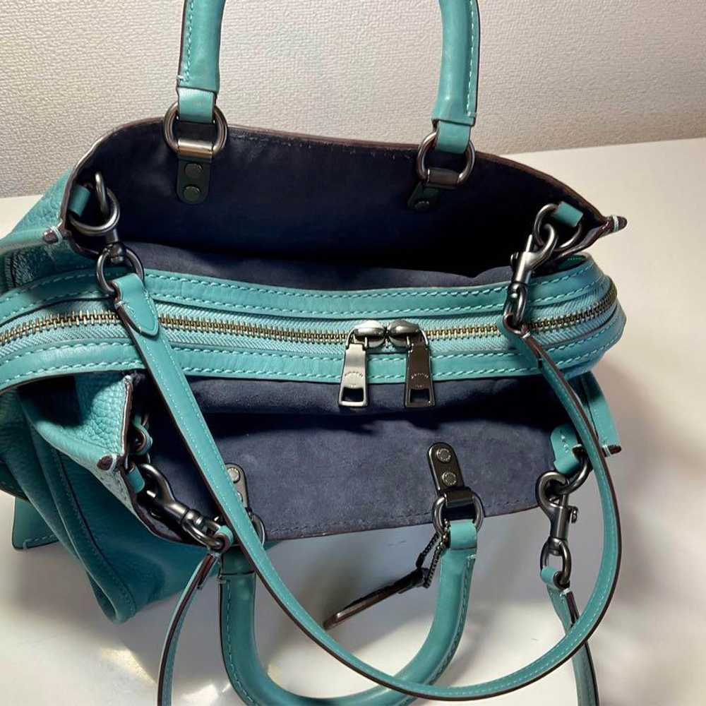 COACH Tote 2way Shoulder Bag in Blue Tone Genuine… - image 3