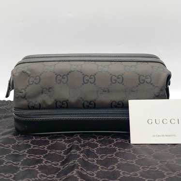 GUCCI Pouch GG Nylon Leather Dark Brown