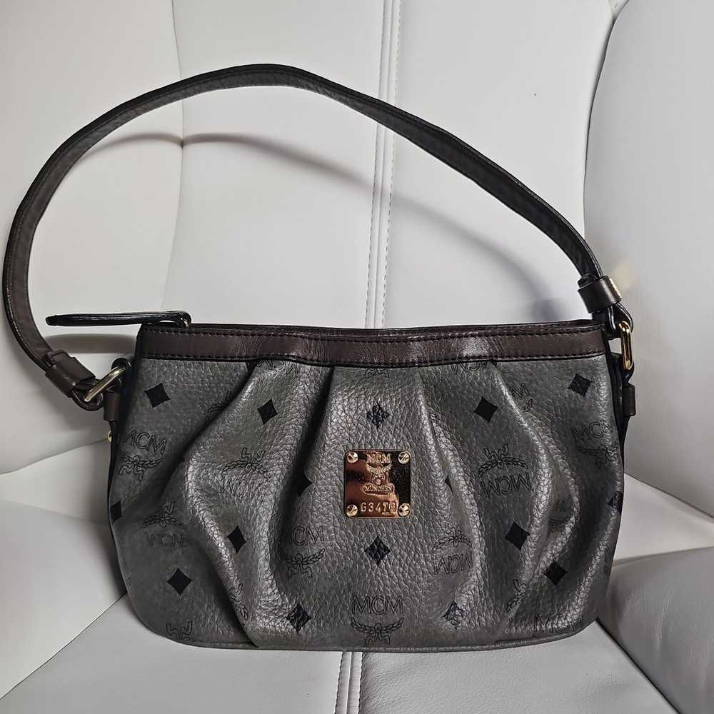 MCM Leather Trimmed Gray Visetos Baguette Shoulde… - image 5