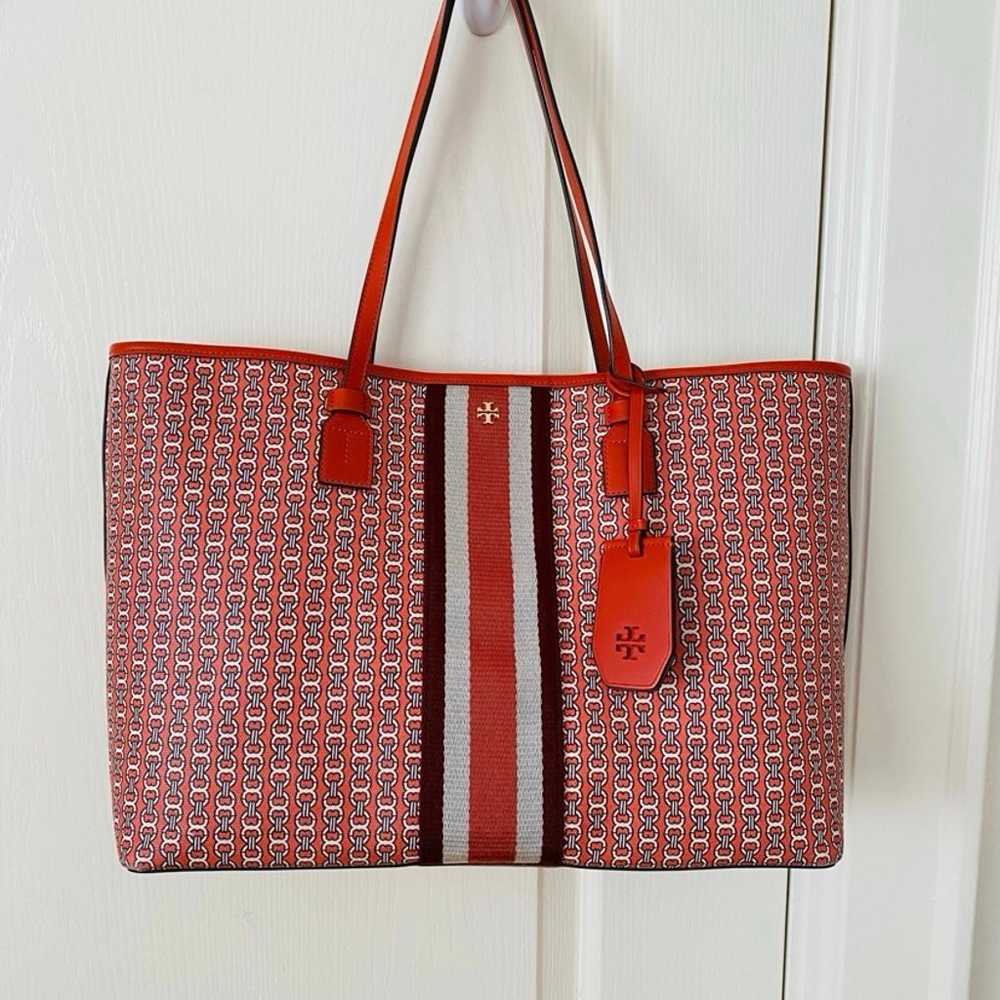 Tory Burch Coated Canvas & Leather Orange Gemini … - image 1