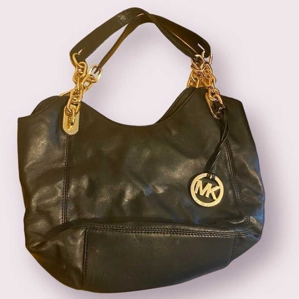 Michael Kors Black Leather Shoulder Bag w/ Gold H… - image 1