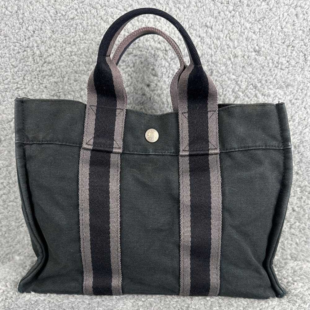 Hermes Herline Canvas Tote Black Gray One Interio… - image 1