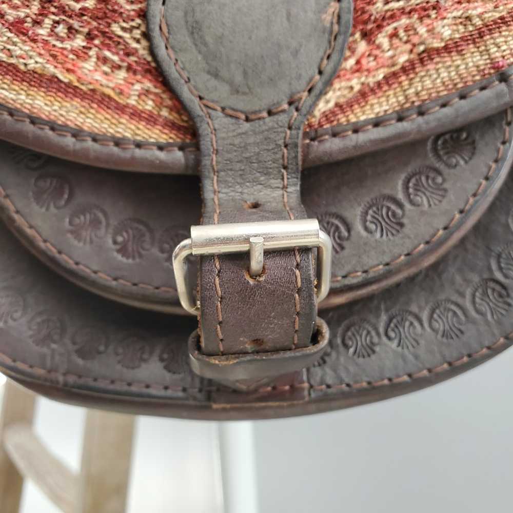 Vintage Leather Woven Saddle Crossbody Shoulder P… - image 7