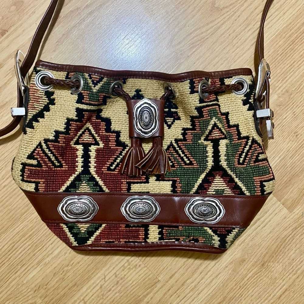 Vintage Western Embroidered Purse with Leather Tr… - image 7