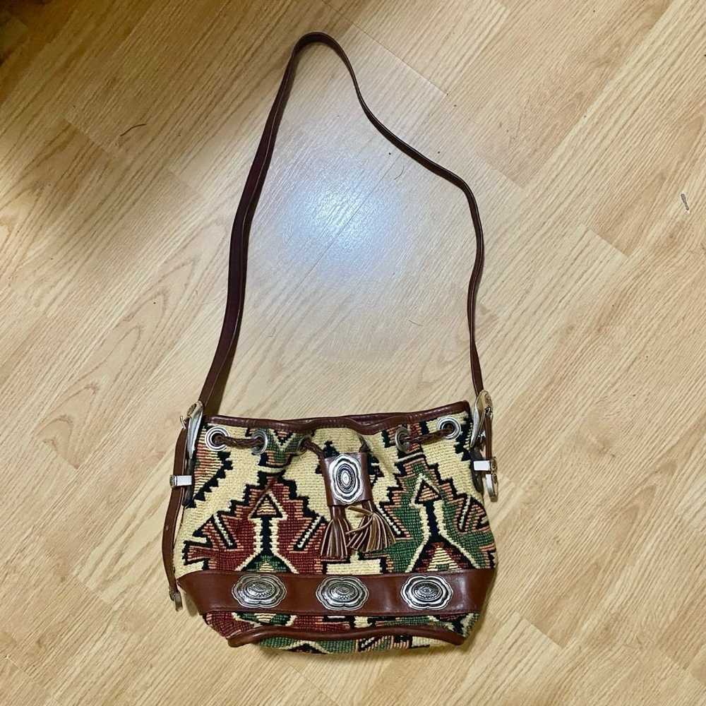 Vintage Western Embroidered Purse with Leather Tr… - image 8