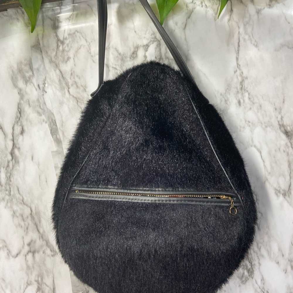 Vintage Faux Black Fur Handbag Small - image 2