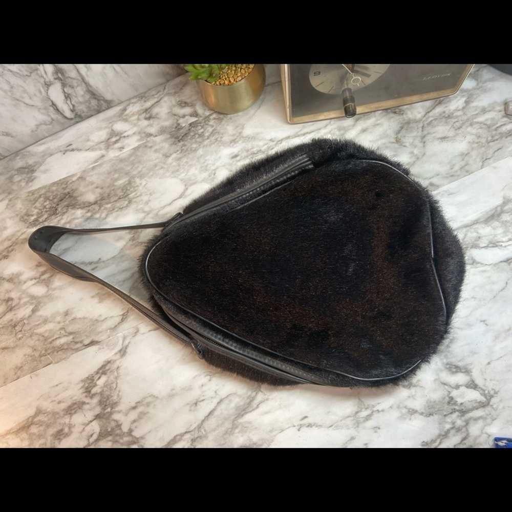 Vintage Faux Black Fur Handbag Small - image 6