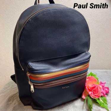 Paul Smith Backpack Leather Multi-Stripe Navy