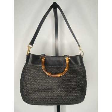 NWOT Eric Javits black woven and leather purse w/… - image 1