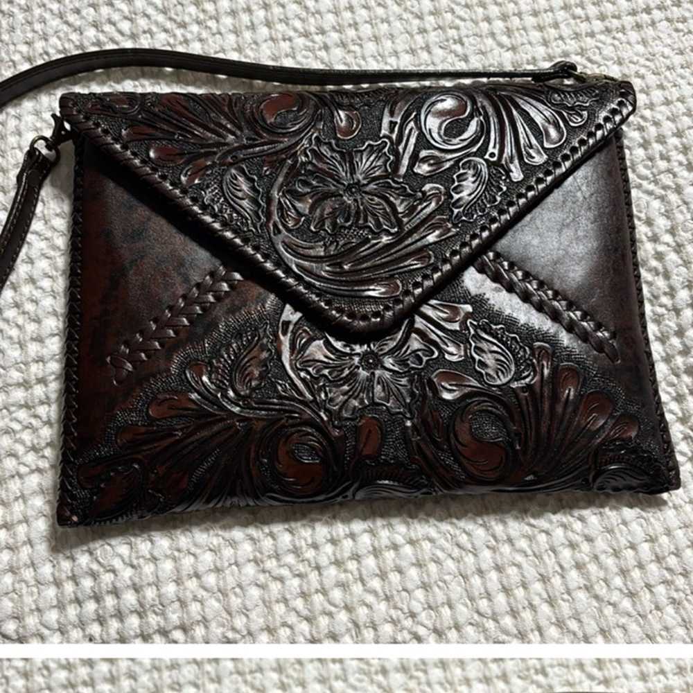 IPad Crossbody Bag w/ Shoulder Strap Hand-Tooled … - image 2