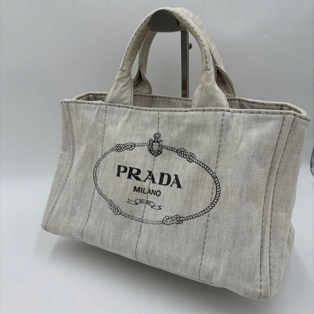 PRADA Canvas Canapa Handbag Tote Bag Light Gray - image 1