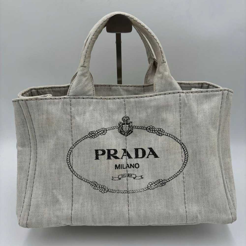 PRADA Canvas Canapa Handbag Tote Bag Light Gray - image 2