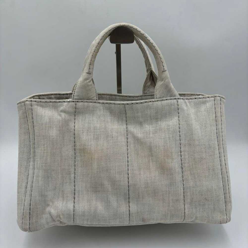 PRADA Canvas Canapa Handbag Tote Bag Light Gray - image 3