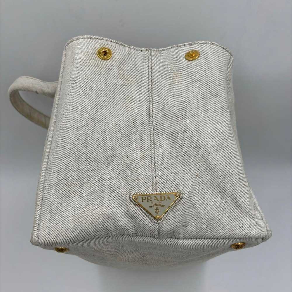 PRADA Canvas Canapa Handbag Tote Bag Light Gray - image 4