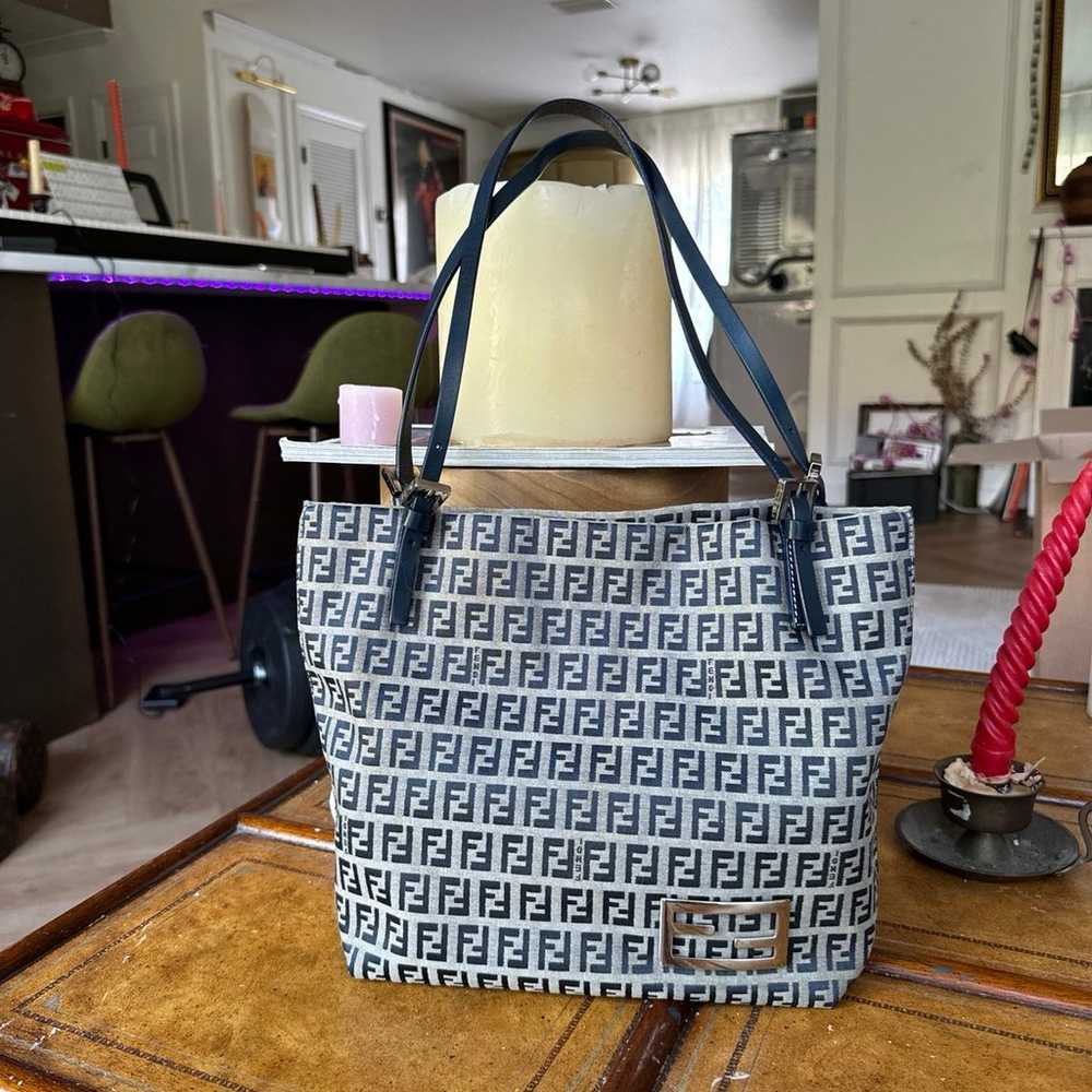 FENDI Zucchino Canvas Tote Bag Navy - image 1