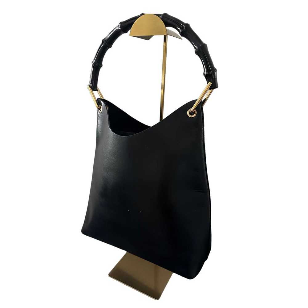 Vintage Gucci Handbag Black Bamboo Leather - image 3