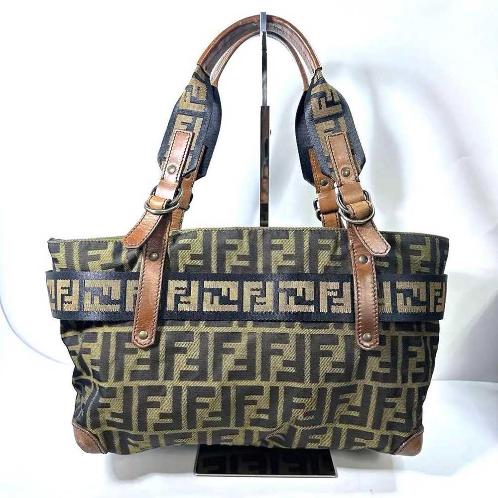 FENDI Zucca pattern belt design handbag canvas le… - image 2