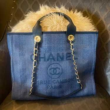 Chanel Deauville Blue Navy Raffia Tote - image 1