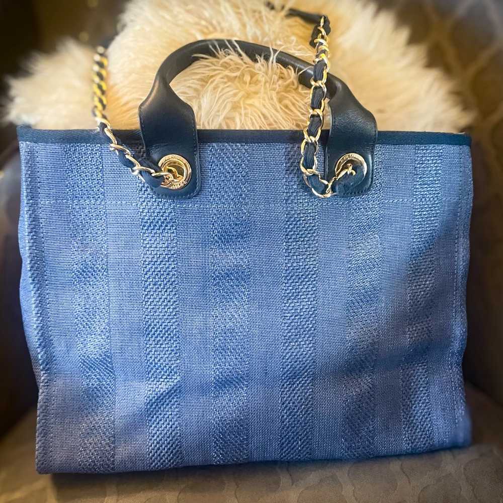 Chanel Deauville Blue Navy Raffia Tote - image 2