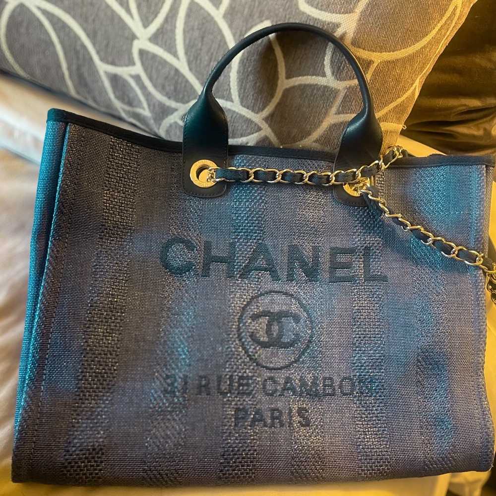 Chanel Deauville Blue Navy Raffia Tote - image 6