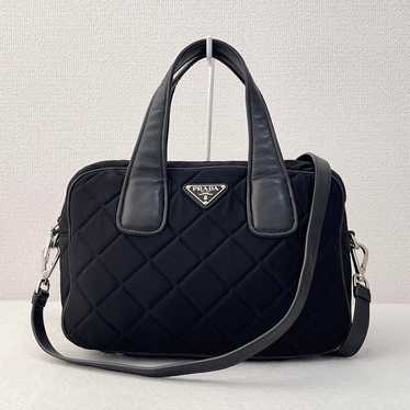 PRADA 2way Mini Boston Quilted Bowling Bag Black