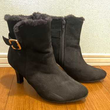 Black M Size Suede Booties with Fur, 7cm Heel - image 1