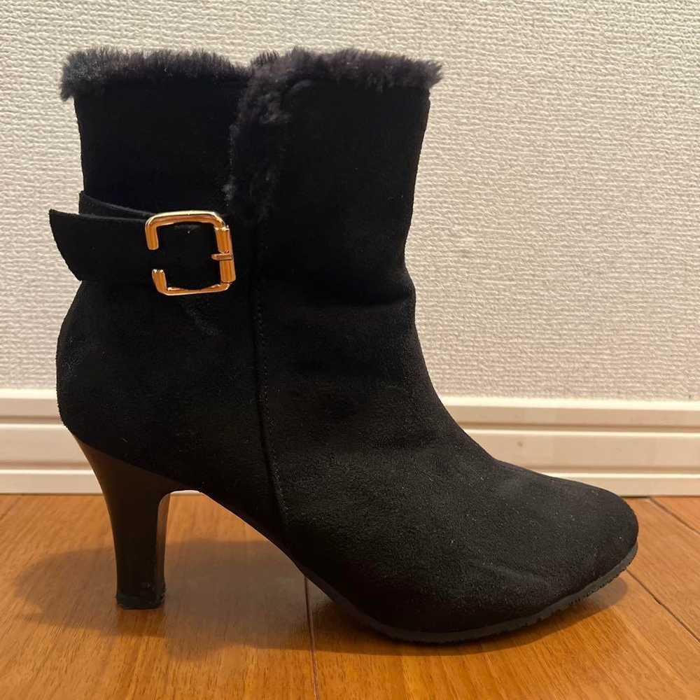 Black M Size Suede Booties with Fur, 7cm Heel - image 2