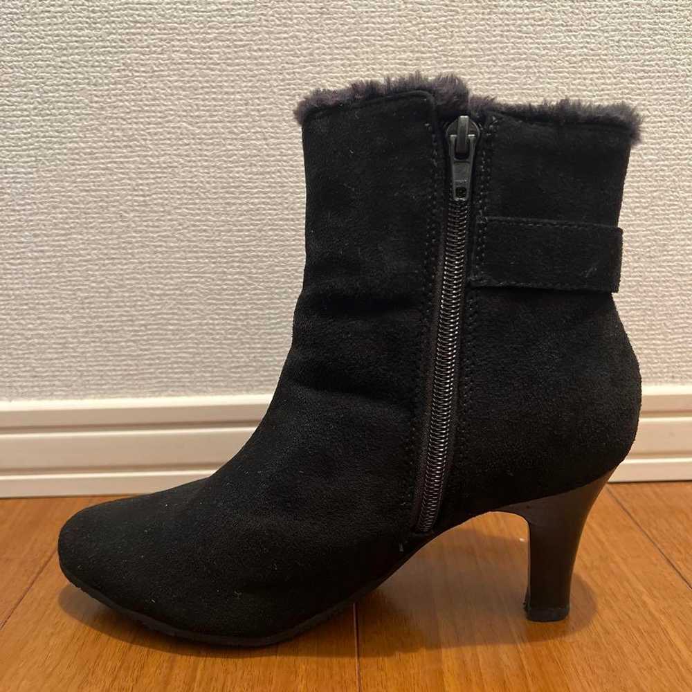 Black M Size Suede Booties with Fur, 7cm Heel - image 3