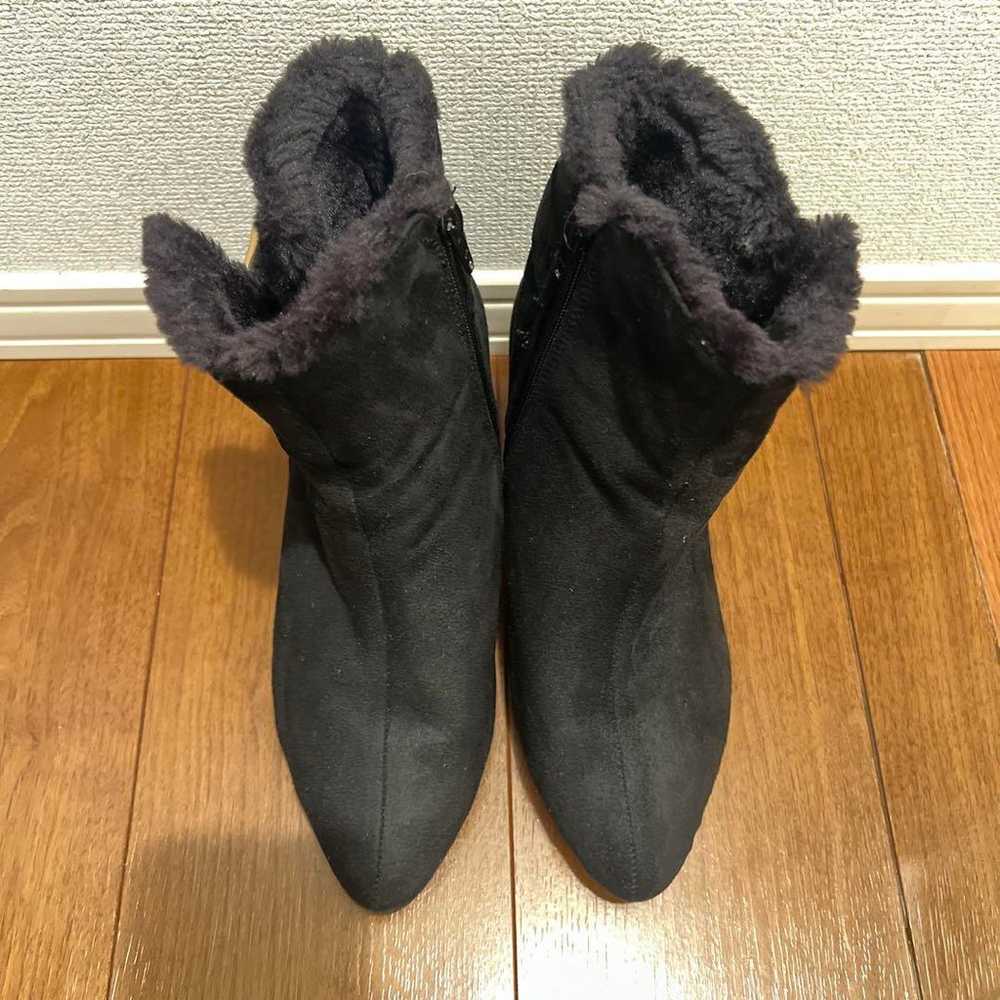 Black M Size Suede Booties with Fur, 7cm Heel - image 5