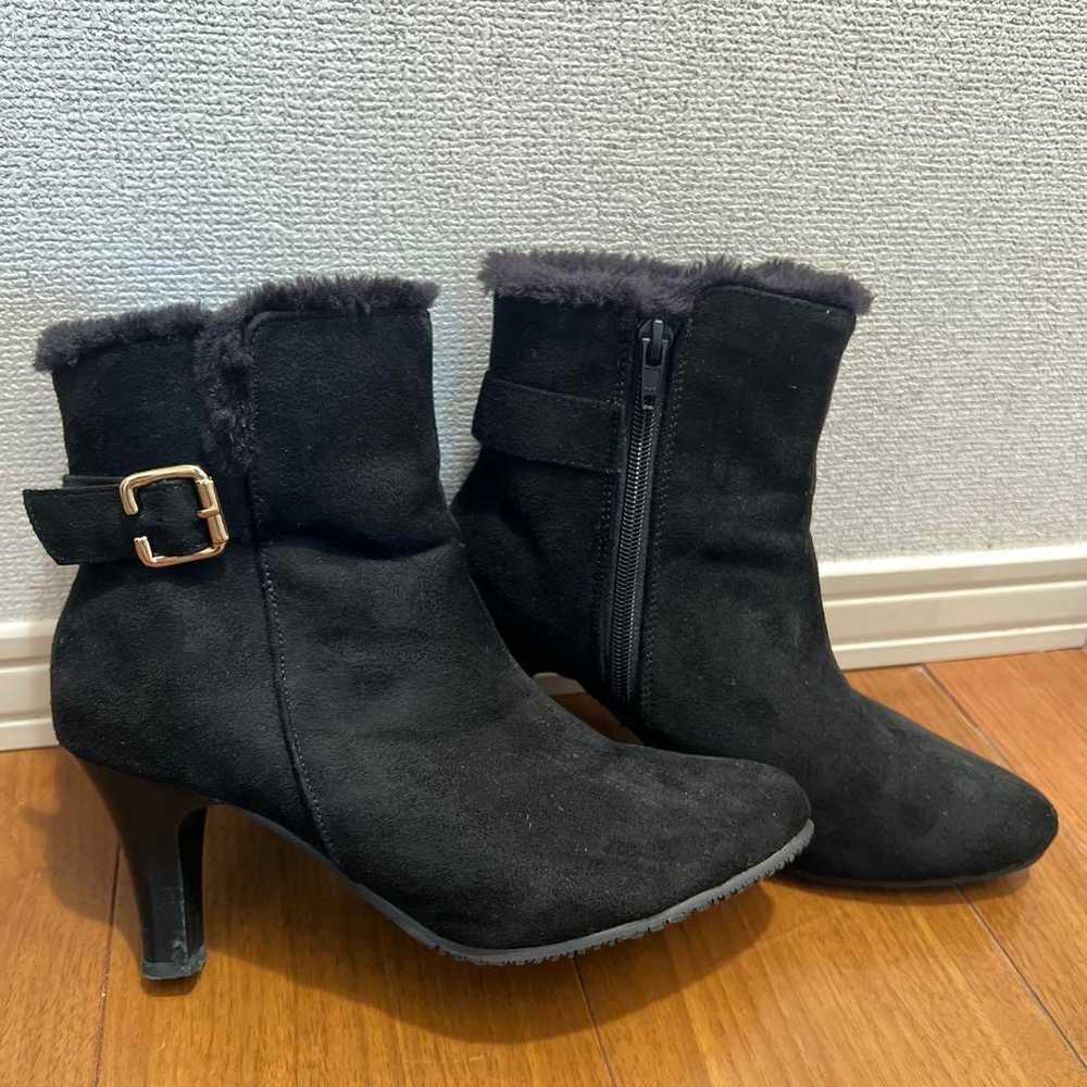 Black M Size Suede Booties with Fur, 7cm Heel - image 8