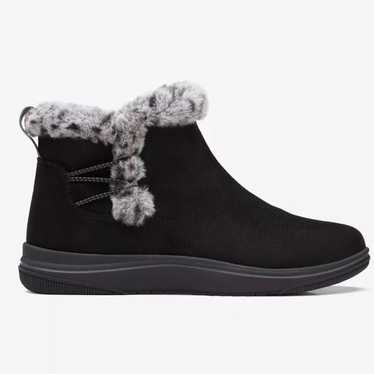 Clarks Breeze Fur Black Suede Winter Womens Ankle 