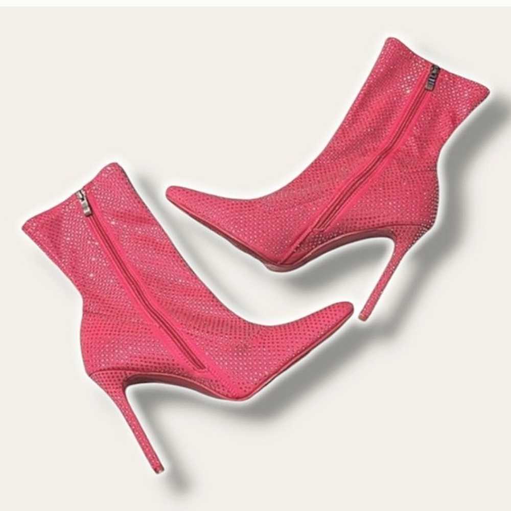 Neon pink rhinestone ankle sock stiletto boots 10 - image 4