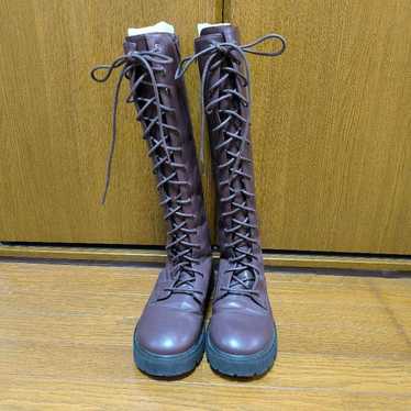 Lace-Up Long Boots Brown Size M - image 1