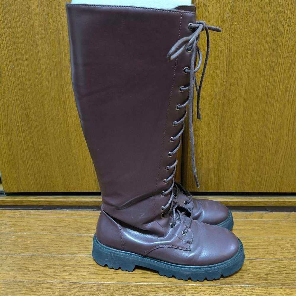 Lace-Up Long Boots Brown Size M - image 2