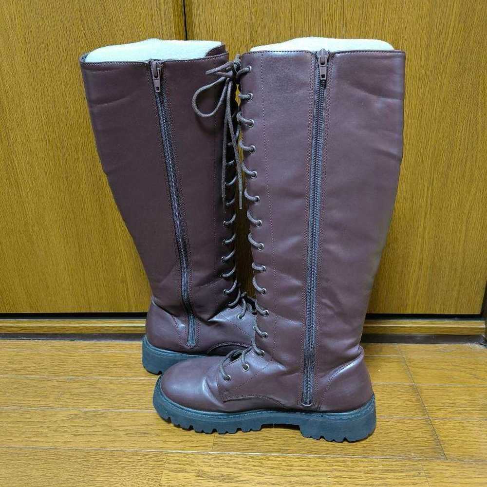 Lace-Up Long Boots Brown Size M - image 3